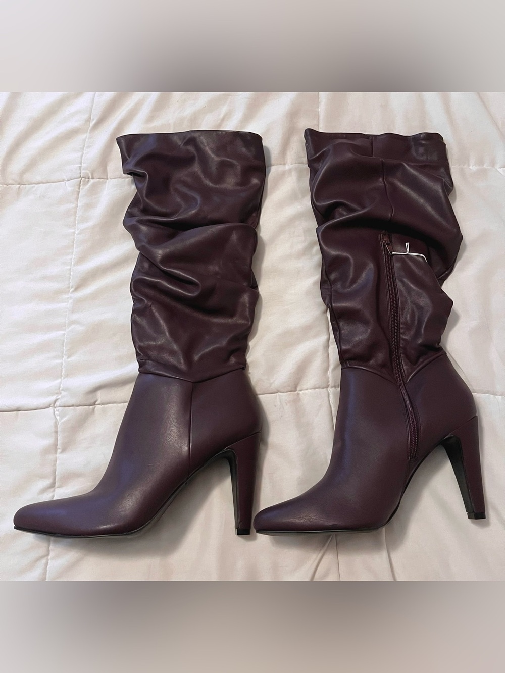 Christian Siriano Burgundy Ruched Slouchy Knee-High Boots Womens Size 11